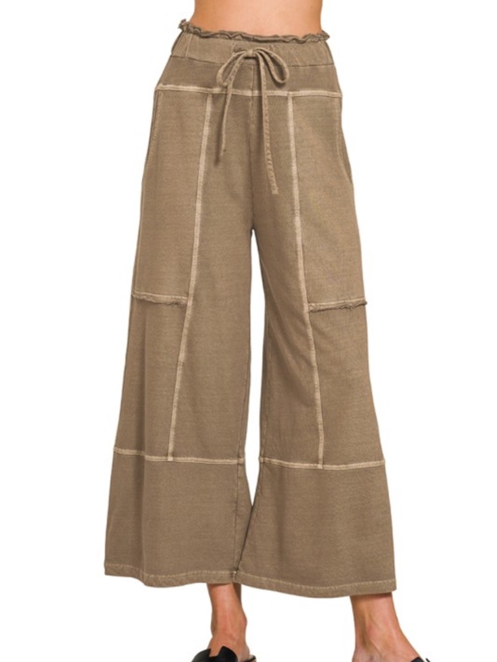 FRENCH TERRY WASHED EXPOSED-SEAM WIDE LEG PANTS